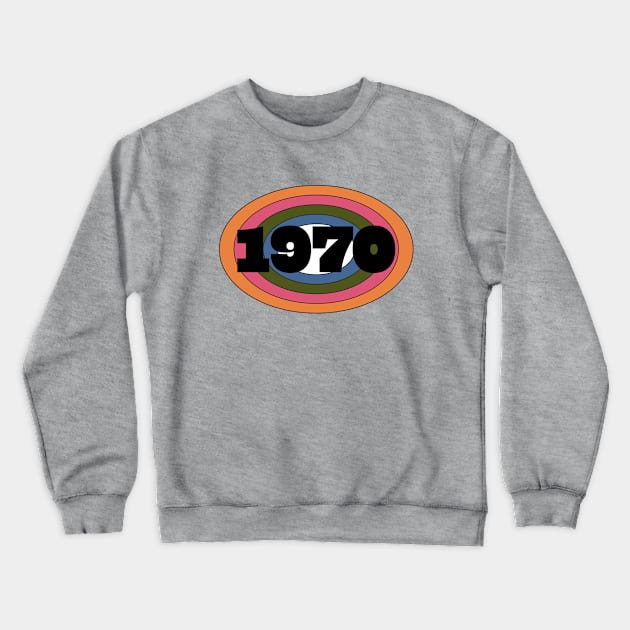 Year 1970 Rainbow Ellipse Vintage Typography Crewneck Sweatshirt by ellenhenryart